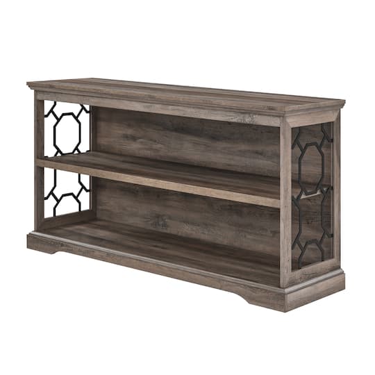 Walker Edison Gray Wash Lateral Bookshelf with Decorative Metal Sides